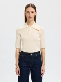 100% MERINO WOOL KNITTED POLO SHIRT, Snow White, highres