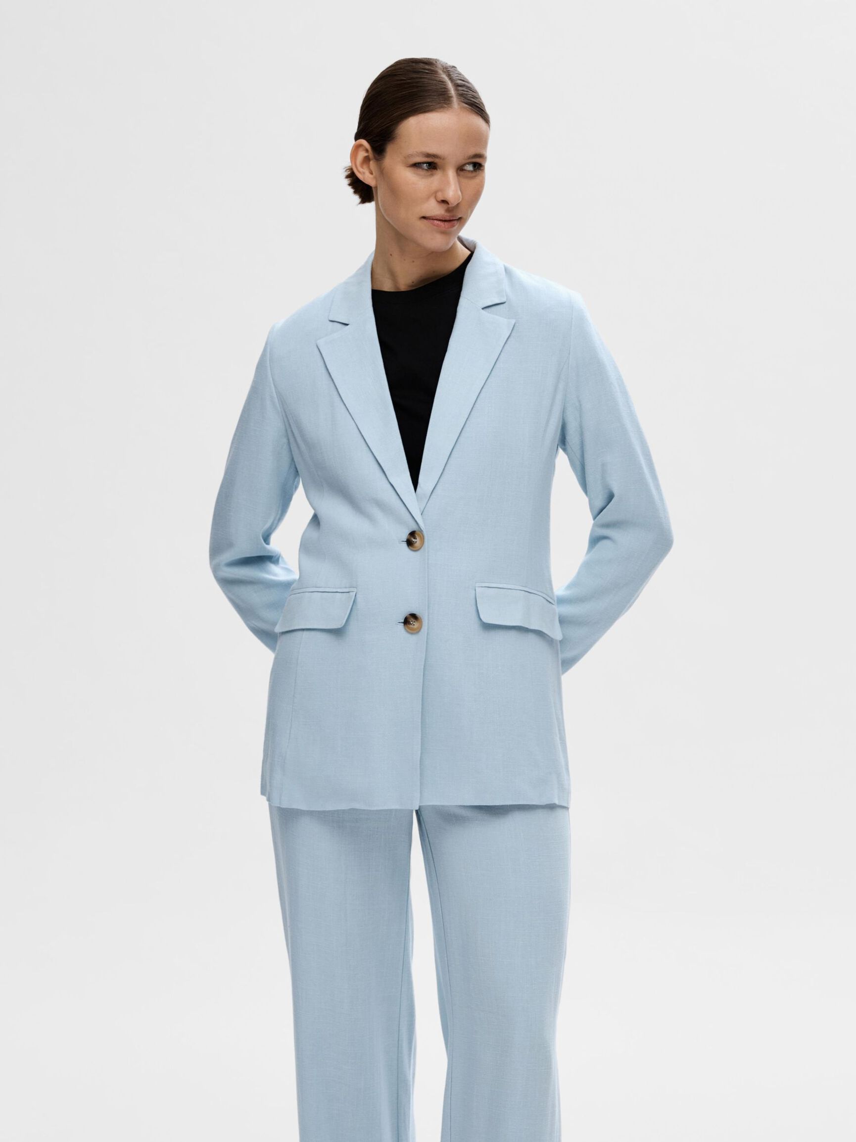 VISCOSE BLEND RELAXED BLAZER, Cashmere Blue, highres