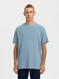 RIBBED COTTON T-SHIRT, Dusty Blue, highres