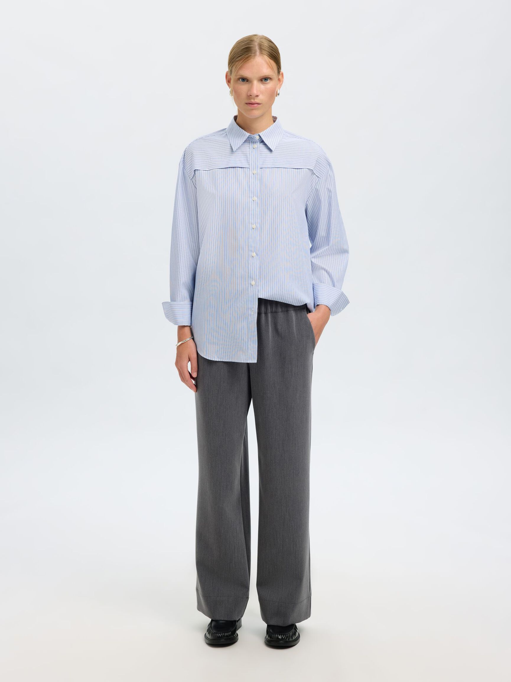 OVERSIZED COTTON  LONG SLEEVED SHIRT, Cashmere Blue, highres