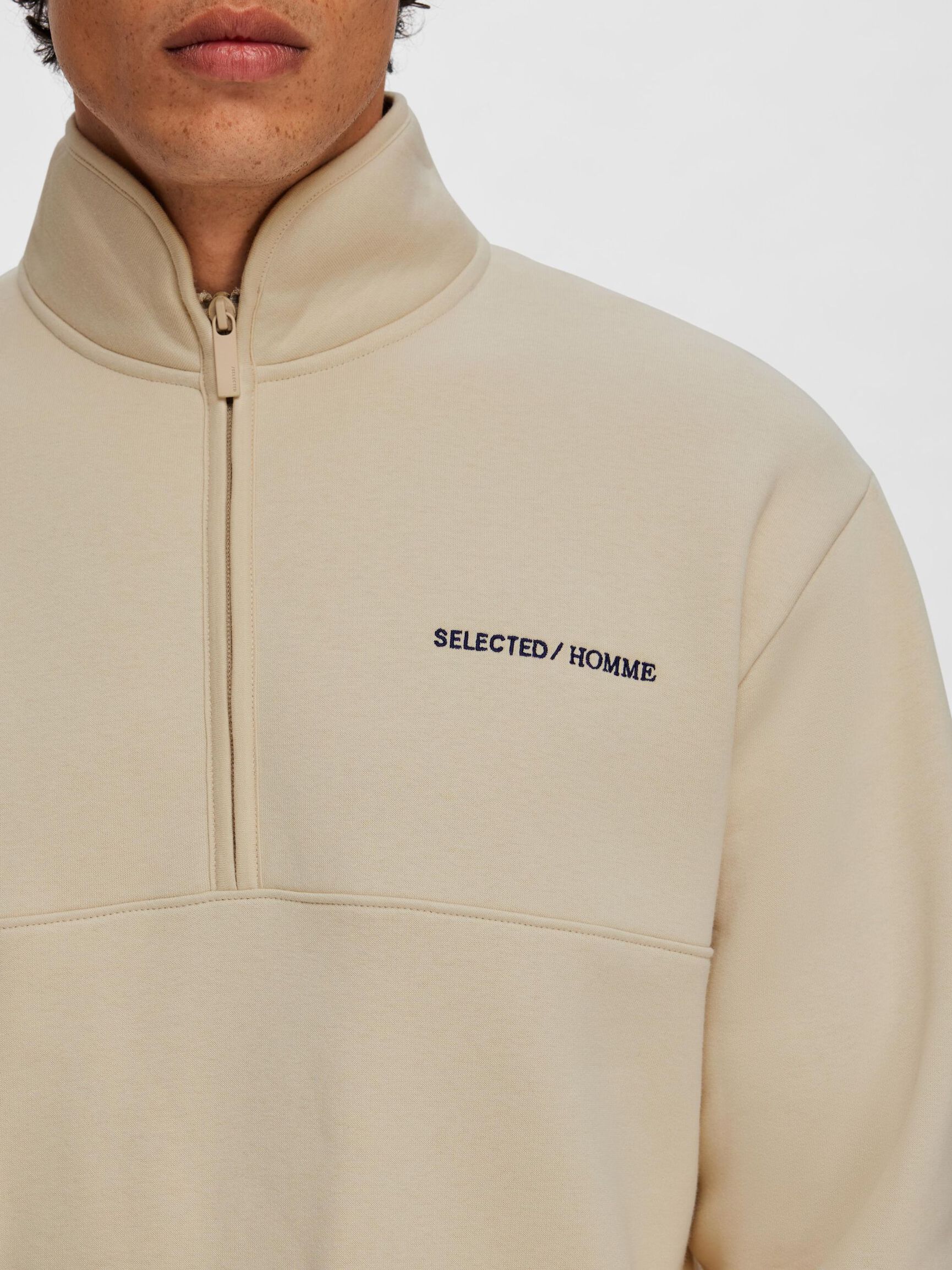 HALF-ZIP PULLOVER, Oatmeal, highres