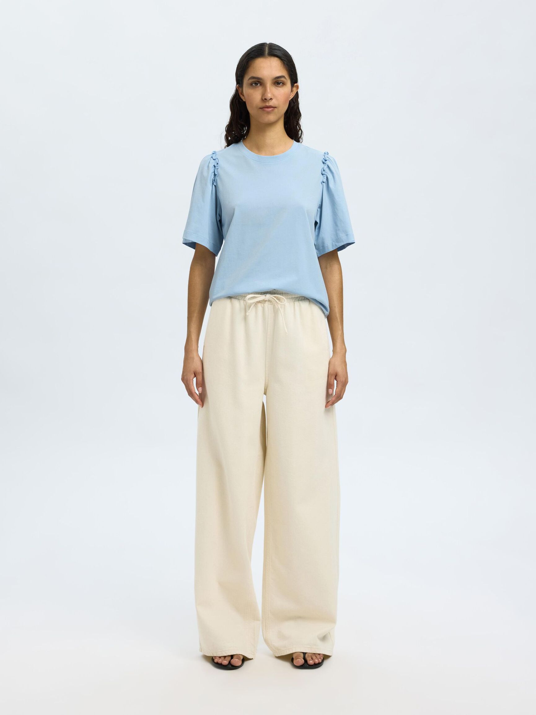 RUCHES KATOEN T-SHIRT, Cashmere Blue, highres