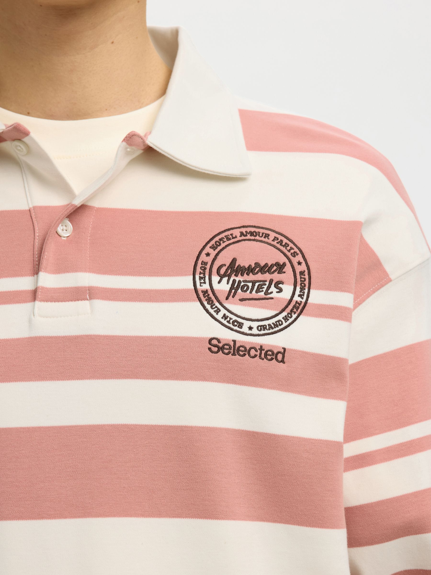 RELAXED FIT LANGARM-POLOSHIRT, Egret, highres