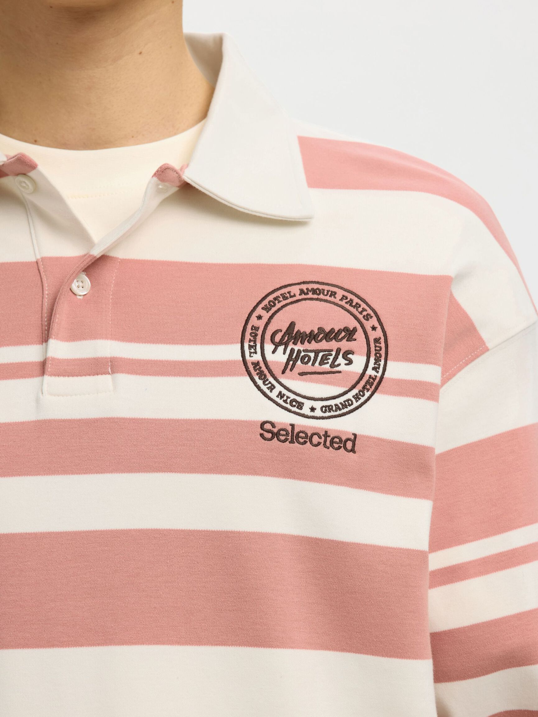 RELAXED FIT LANGARM-POLOSHIRT, Egret, highres