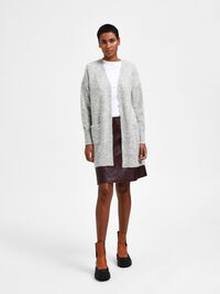 LONG KNITTED CARDIGAN, Light Grey Melange, highres