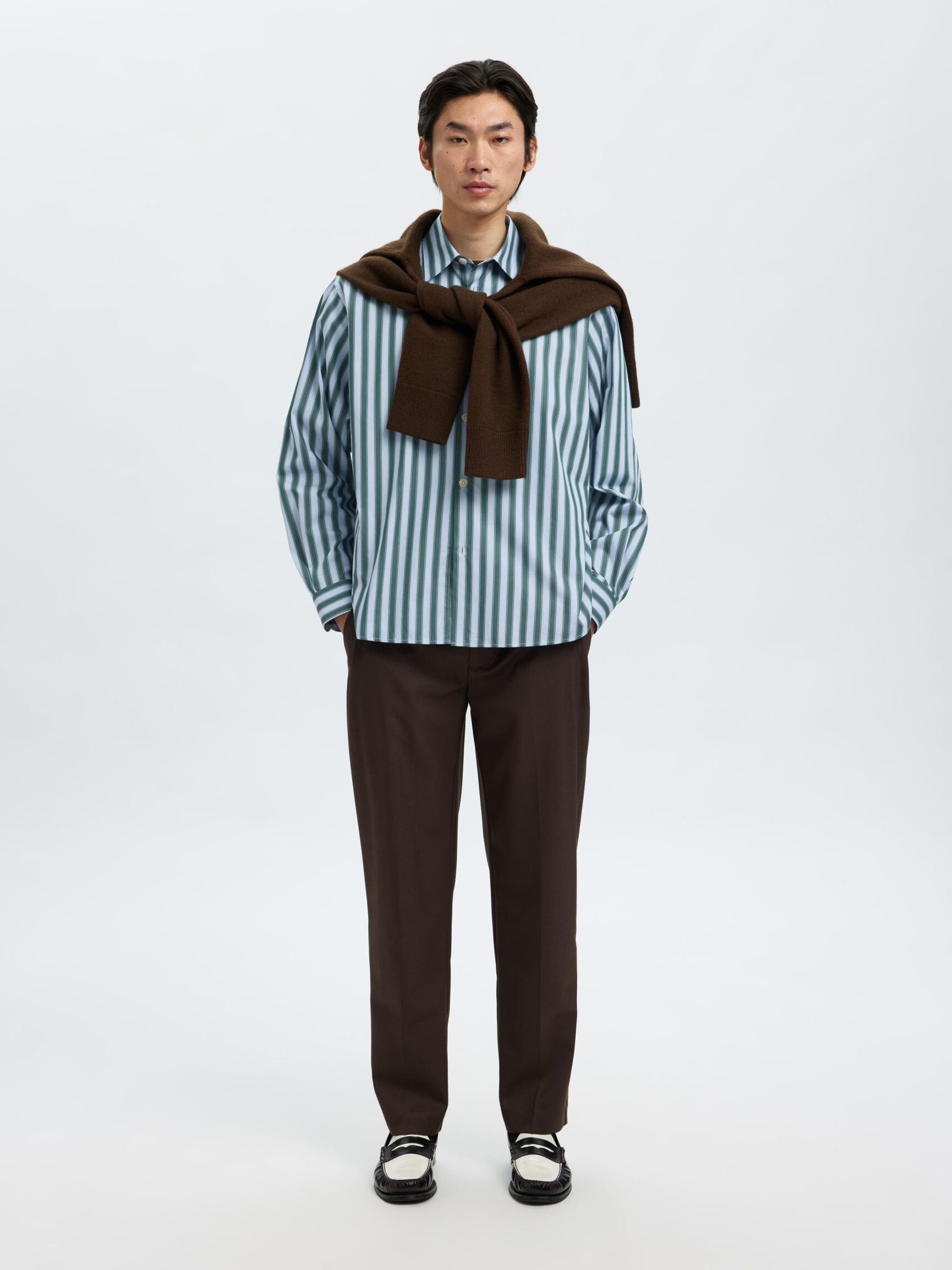RELAXED FIT STRIPED SHIRT, Dark Green, highres
