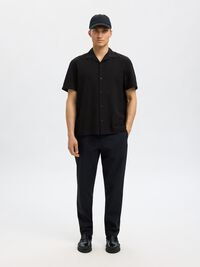 LIN MÉLANGÉ CHEMISE À MANCHES COURTES, Black, highres
