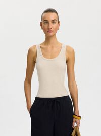 RIBBED COTTON TANK TOP, Oatmeal, highres