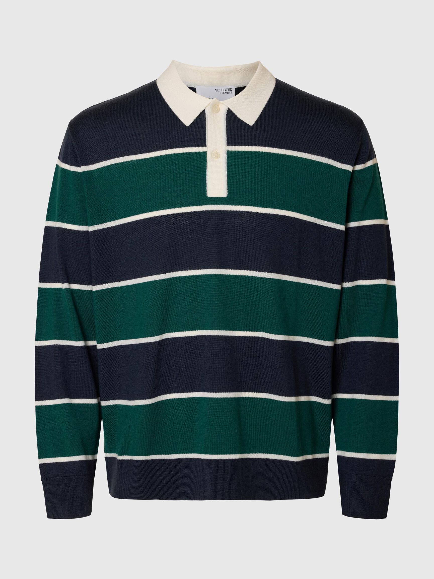 100% MERINOWOL POLO MET LANGE MOUWEN, Verdant Green, highres