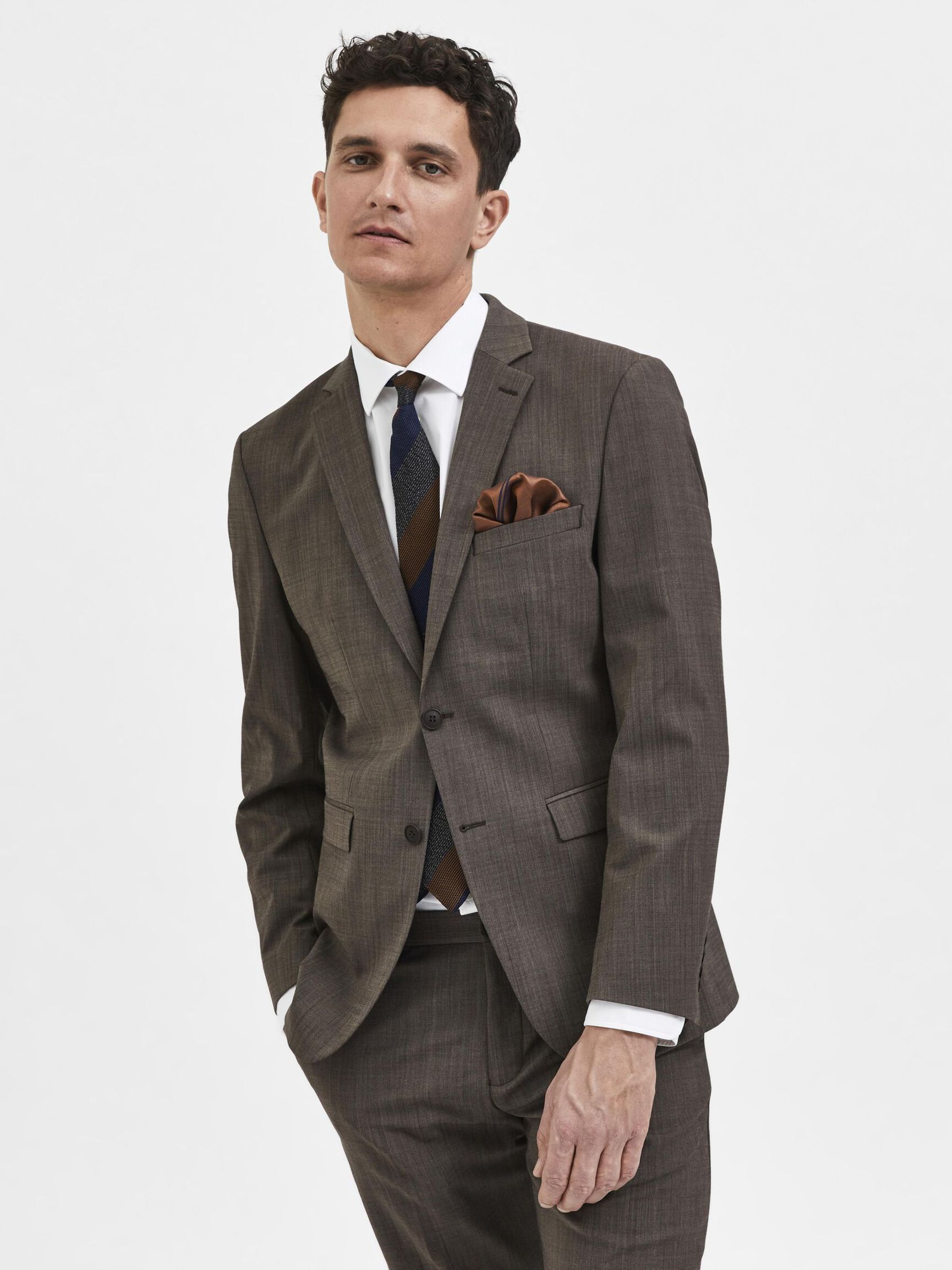 SLIM FIT WOOL BLEND BLAZER, Camel, highres