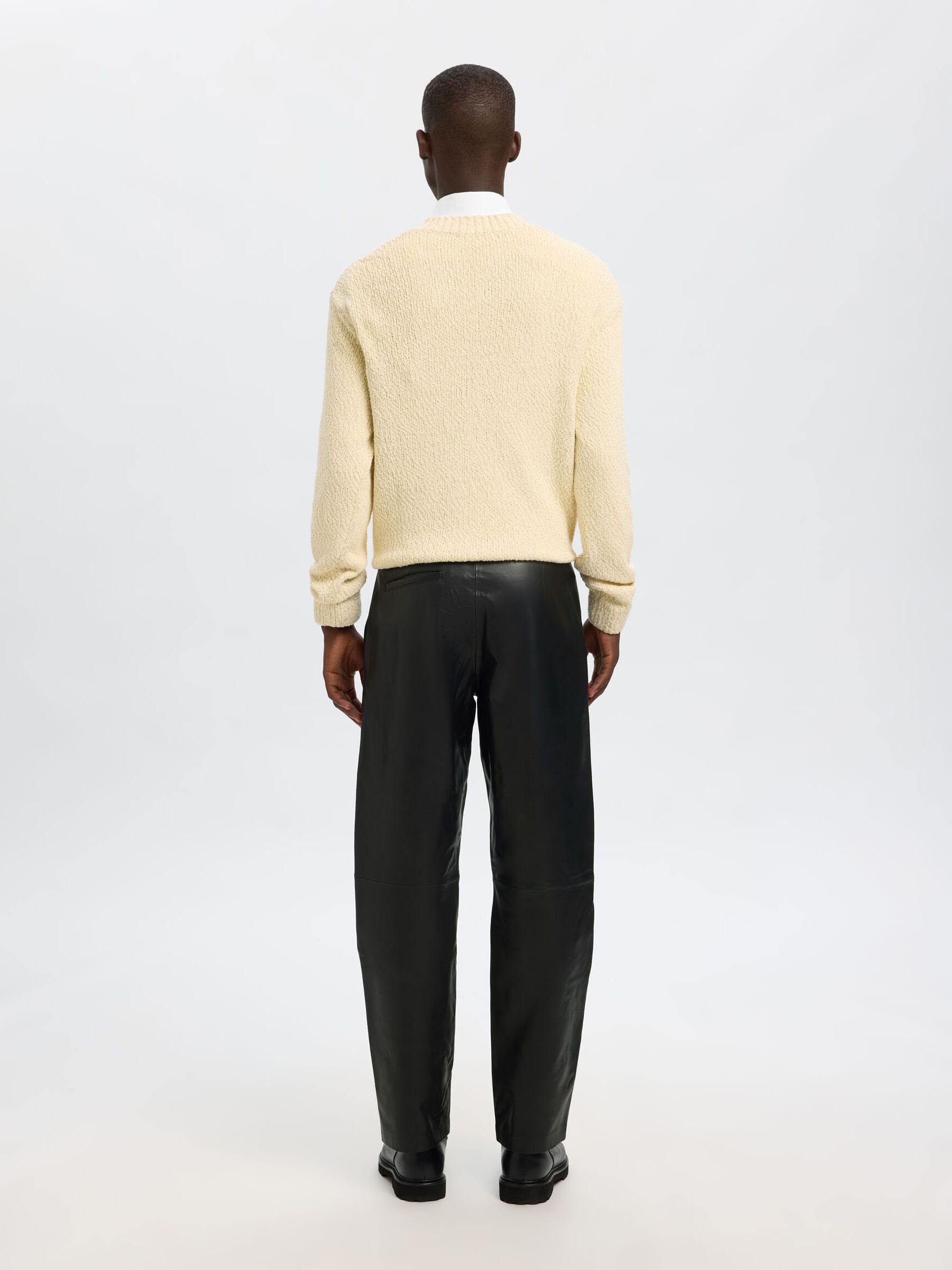 STRAIGHT FIT LEATHER TROUSERS, Black, highres