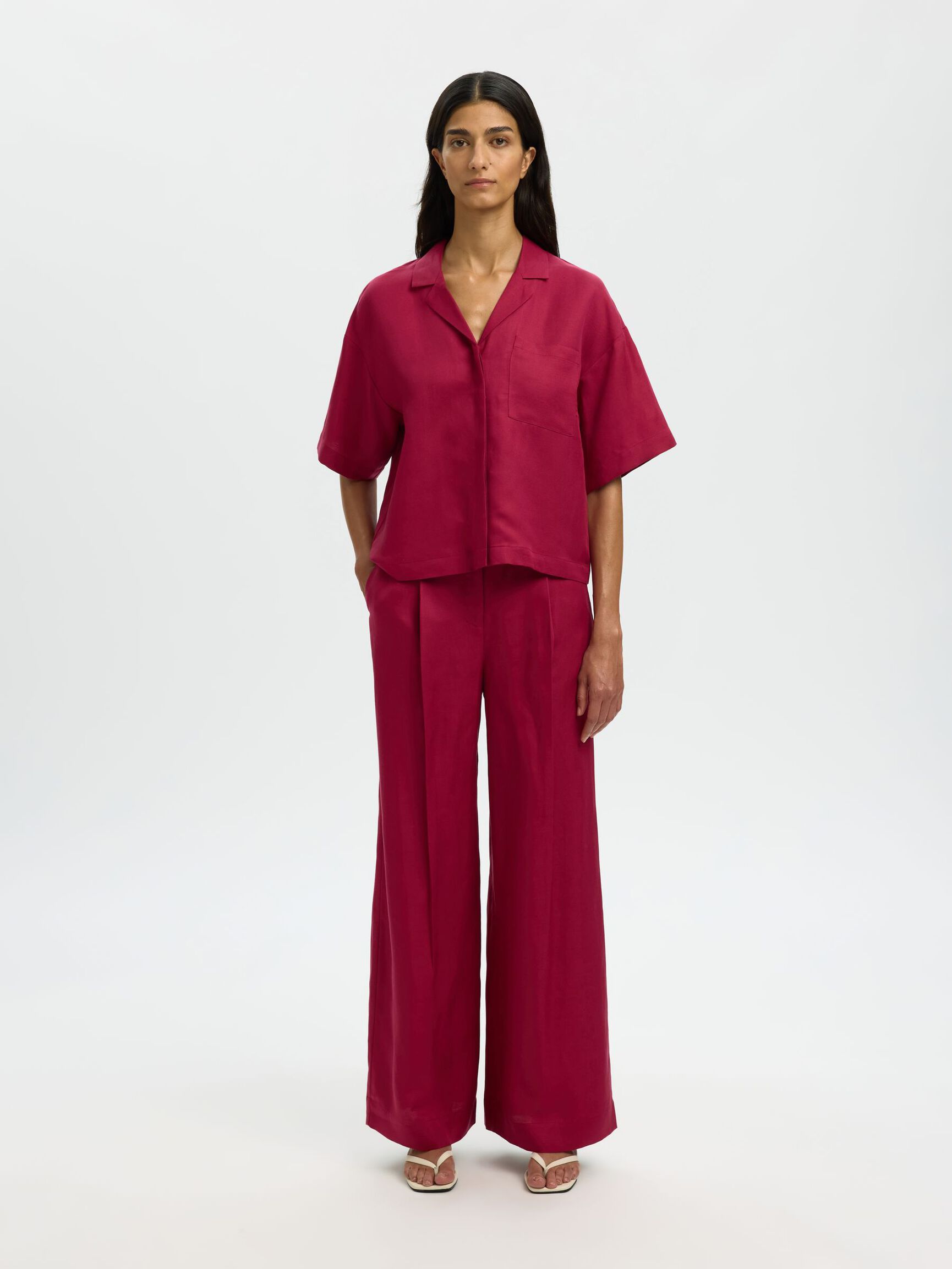 PRENDA DE MANGAS CORTAS CAMISA EN MEZCLA DE LINO, Anemone, highres