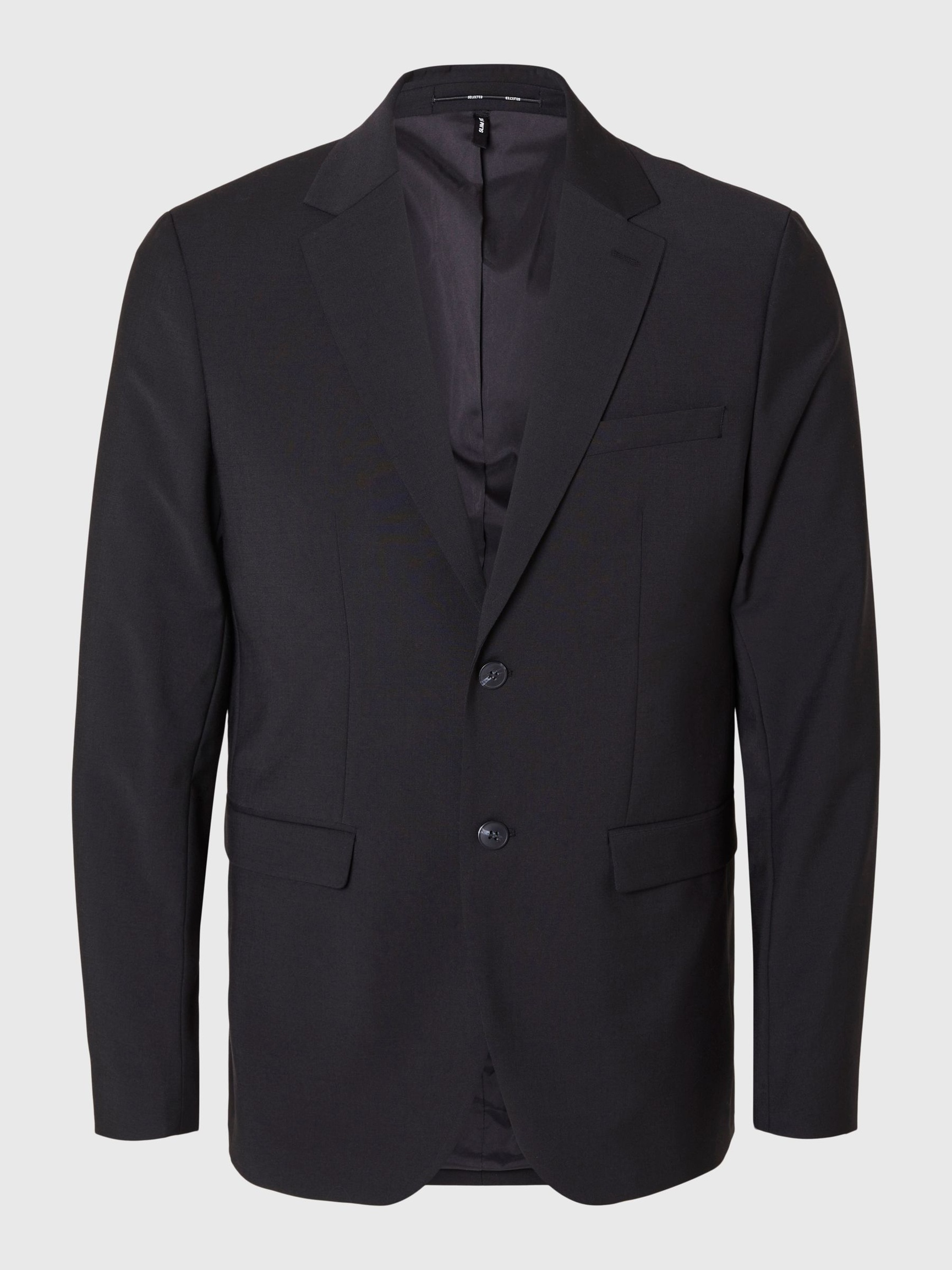 SLIM FIT WOOL BLEND BLAZER, Black, highres