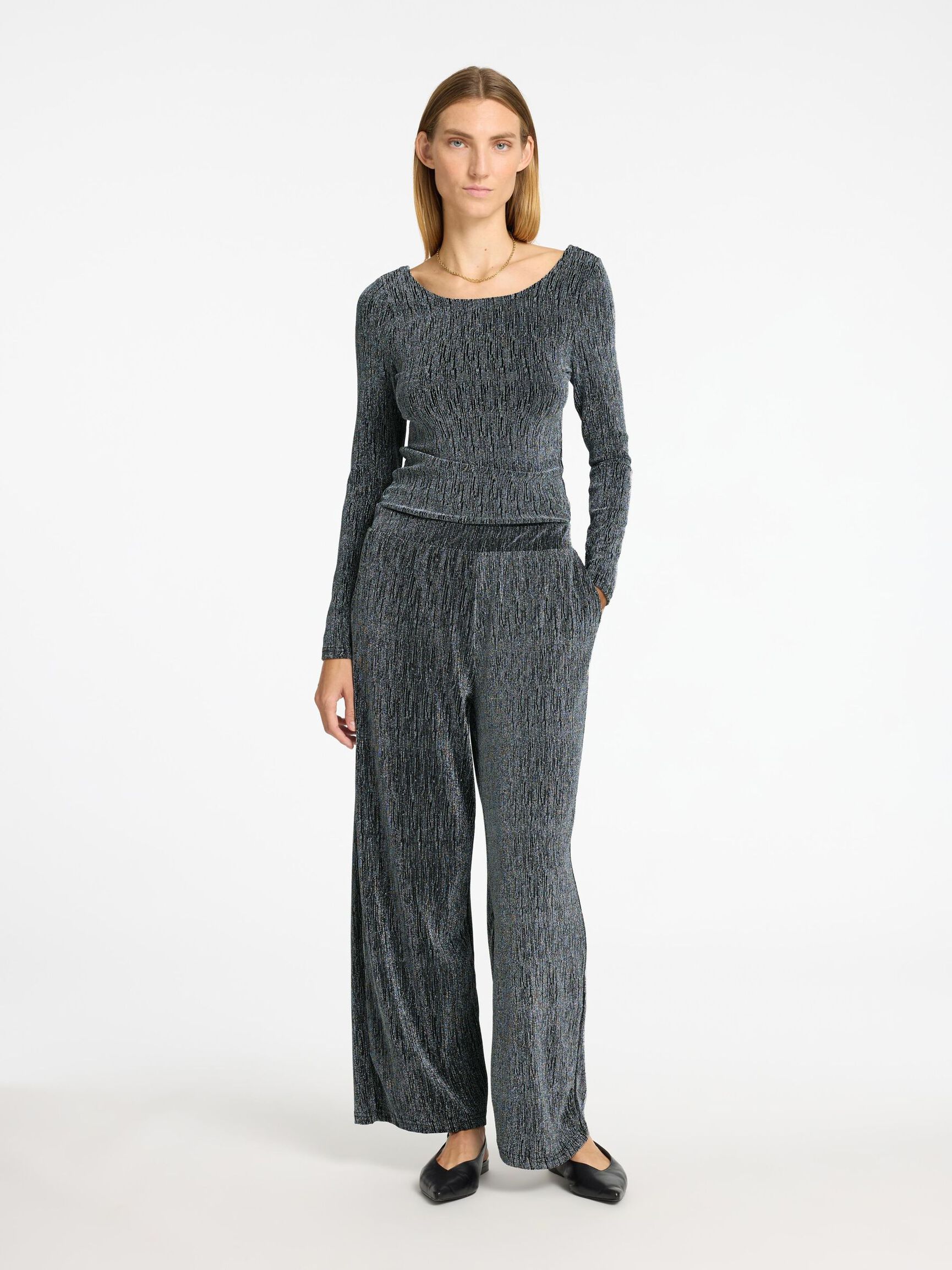 GLITTRIGT LÅNGÄRMAD TOPP, Black, highres