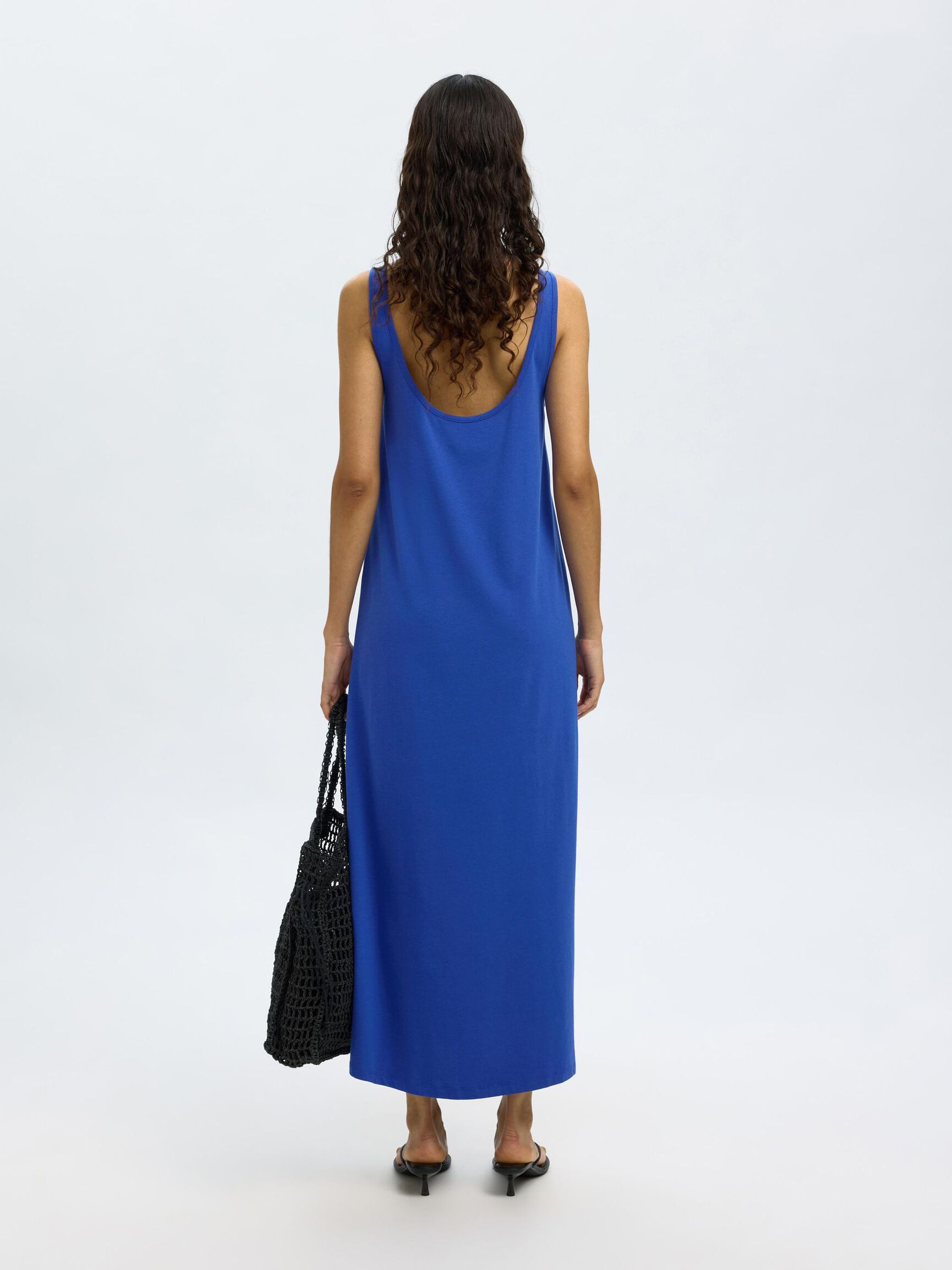COTTON BLEND SLEEVELESS MAXI DRESS, Dazzling Blue, highres
