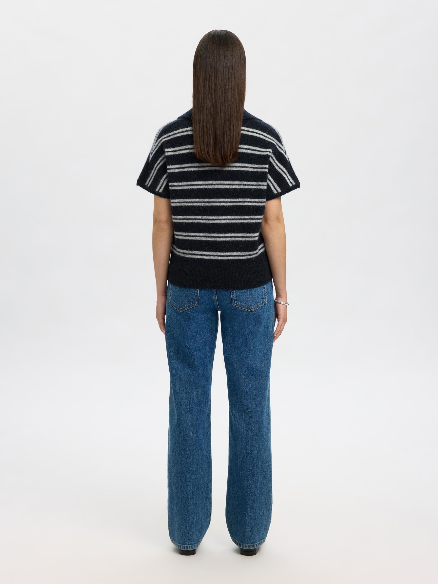 ULDBLANDING STRIKKET POLOSHIRT, Dark Sapphire, highres