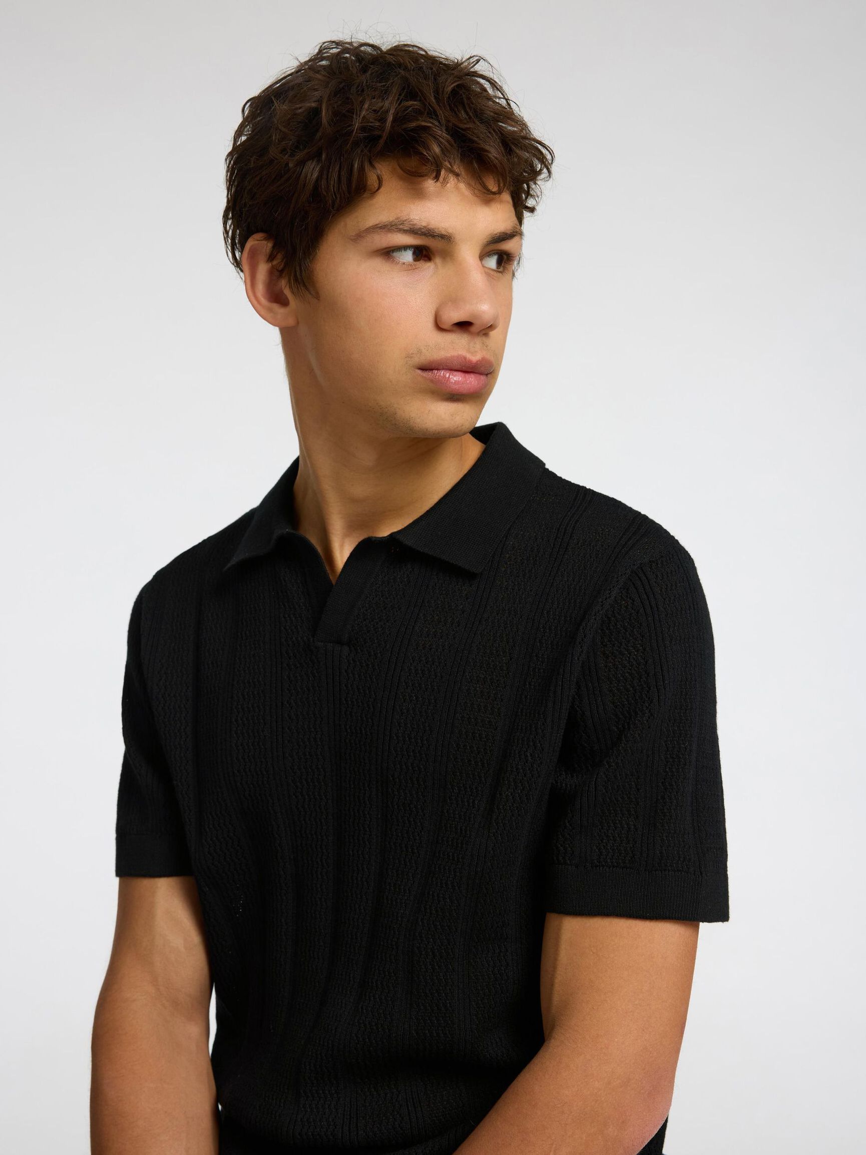 CAMICIA POLO IN MAGLIA, Black, highres