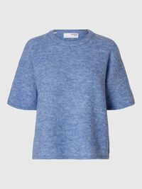 KORTÆRMET ULDBLANDING TOP, Cornflower Blue, highres