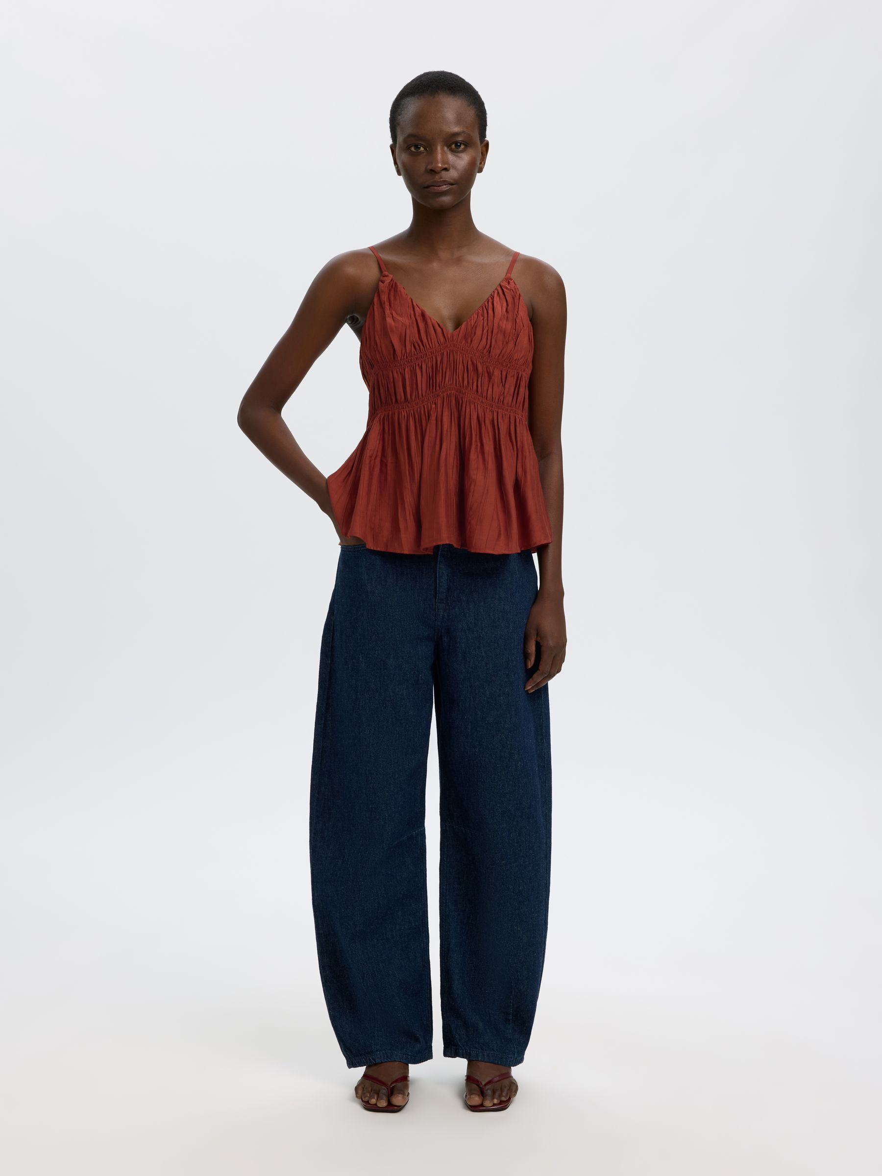 V-NECK SPAGHETTI STRAP TOP, Cherry Mahogany, highres