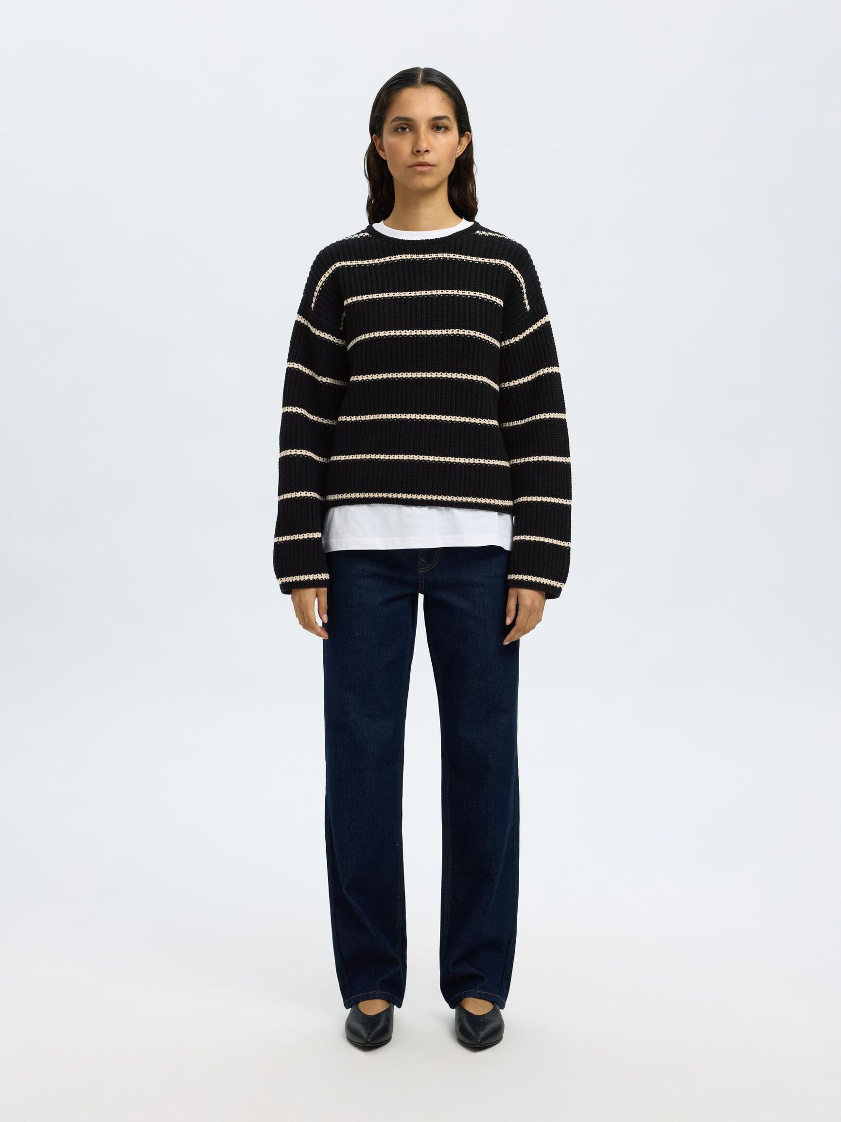 BAUMWOLLMIX STRICKPULLOVER, Black, highres