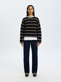 BAUMWOLLMIX STRICKPULLOVER, Black, highres