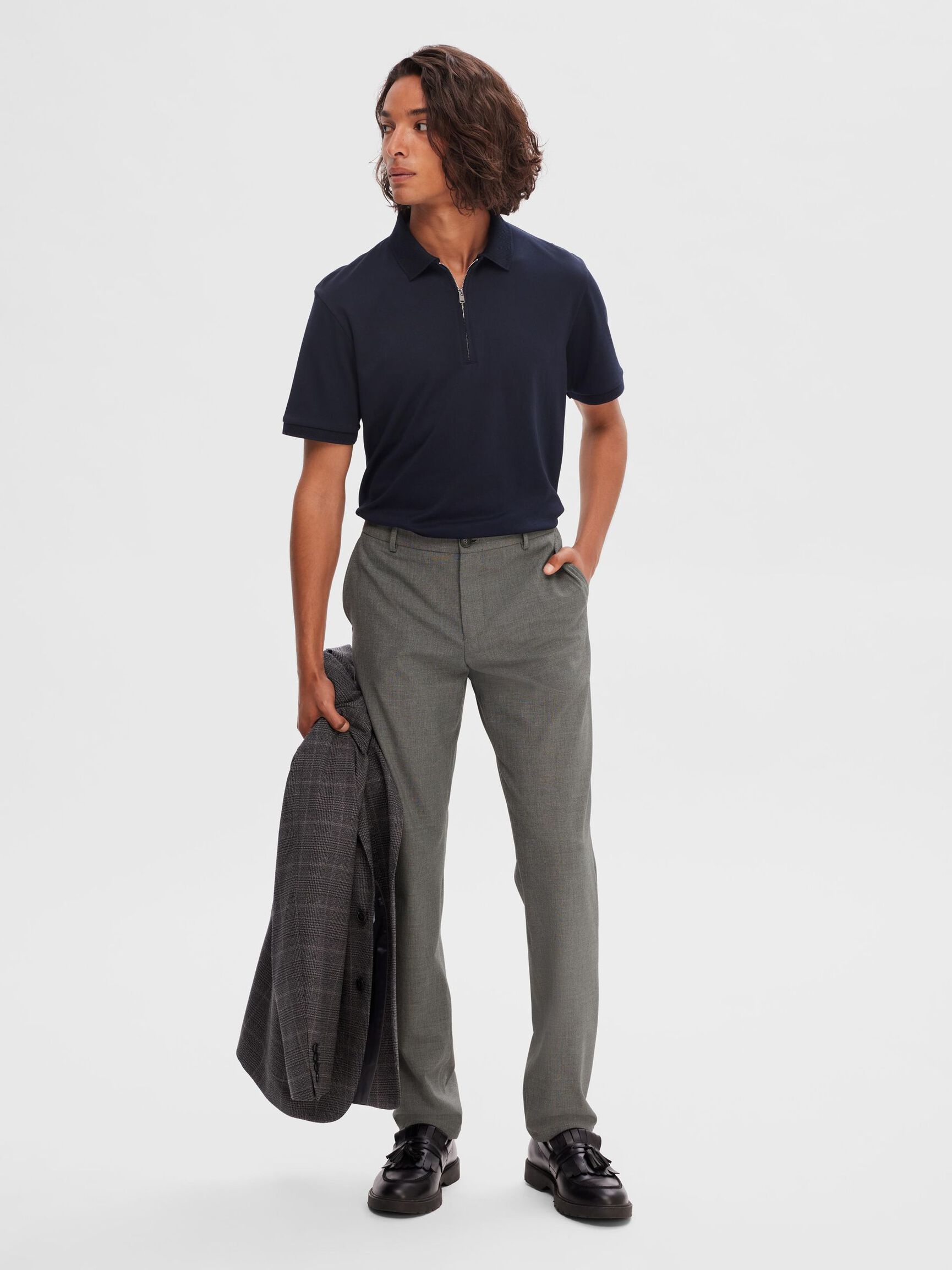 175 SLIM-FIT BUKSER, Grey Melange, highres