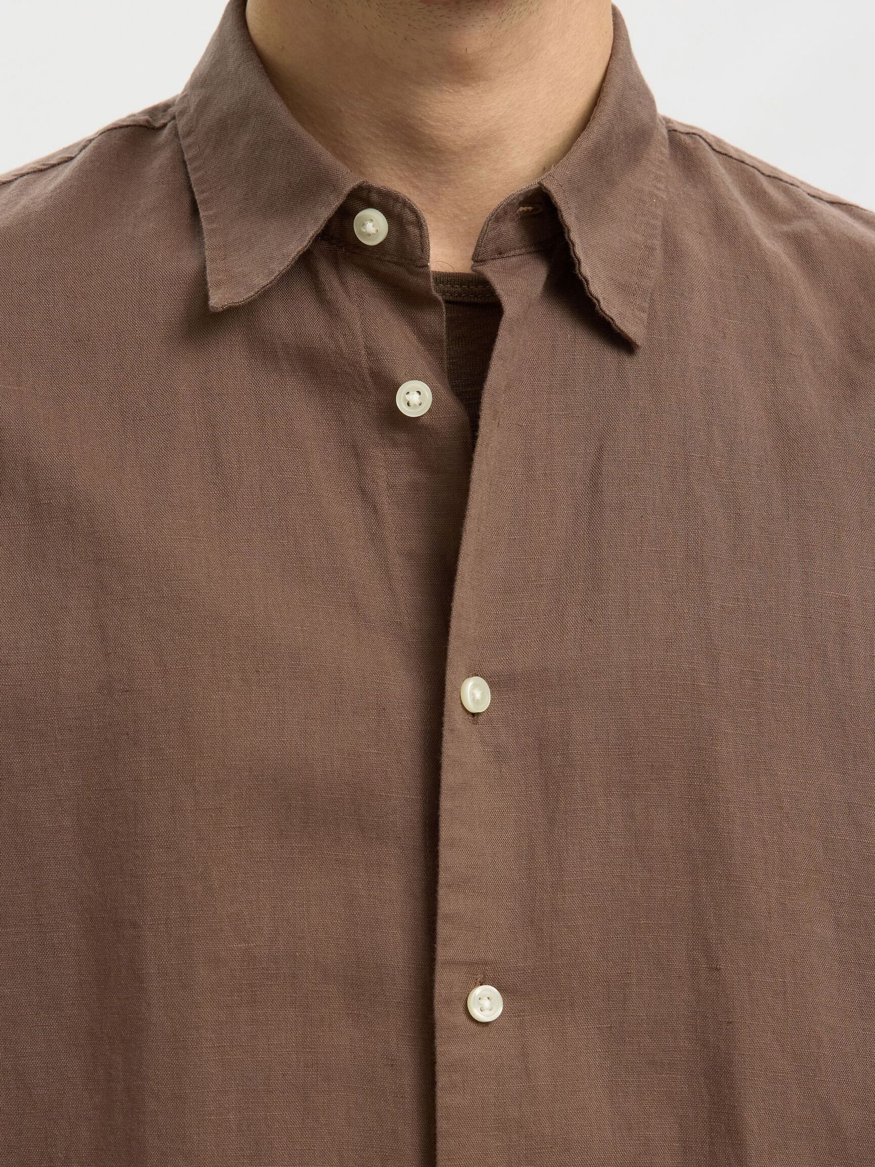 REGULAR FIT LINEN-BLEND SHIRT, Chocolate Chip, highres