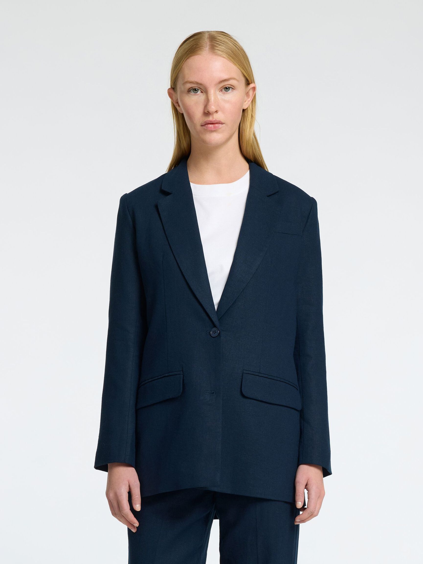 RELAXED FIT SINGLE-BREASTED BLAZER, Dark Sapphire, highres