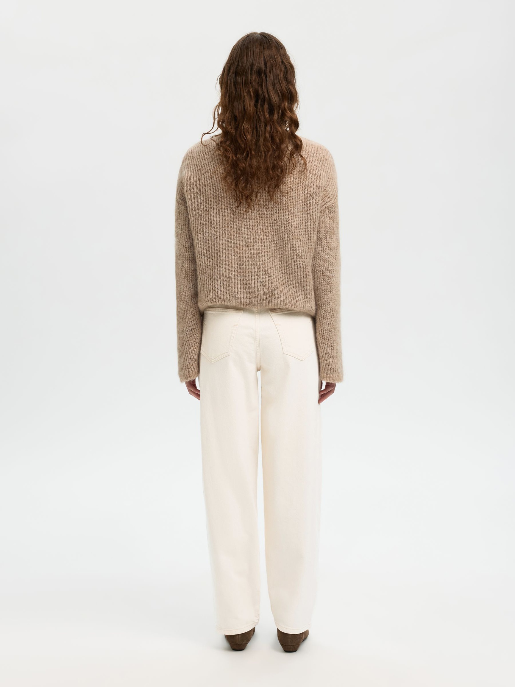 HØY MIDJE JEANS MED BARREL FIT, Egret, highres