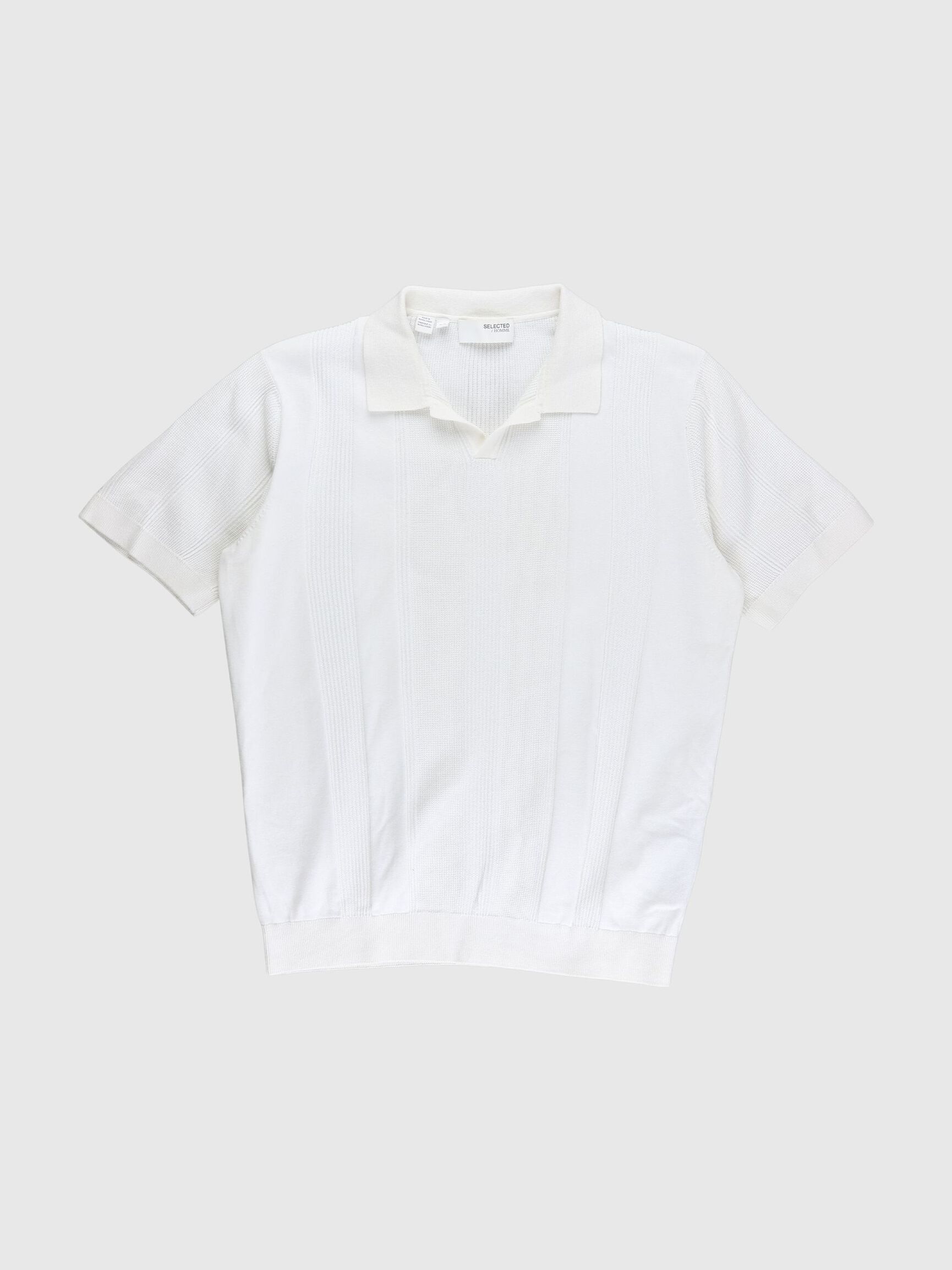KORTÆRMET STRIKKET POLOSHIRT, Egret, highres