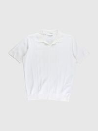 KORTÆRMET STRIKKET POLOSHIRT, Egret, highres