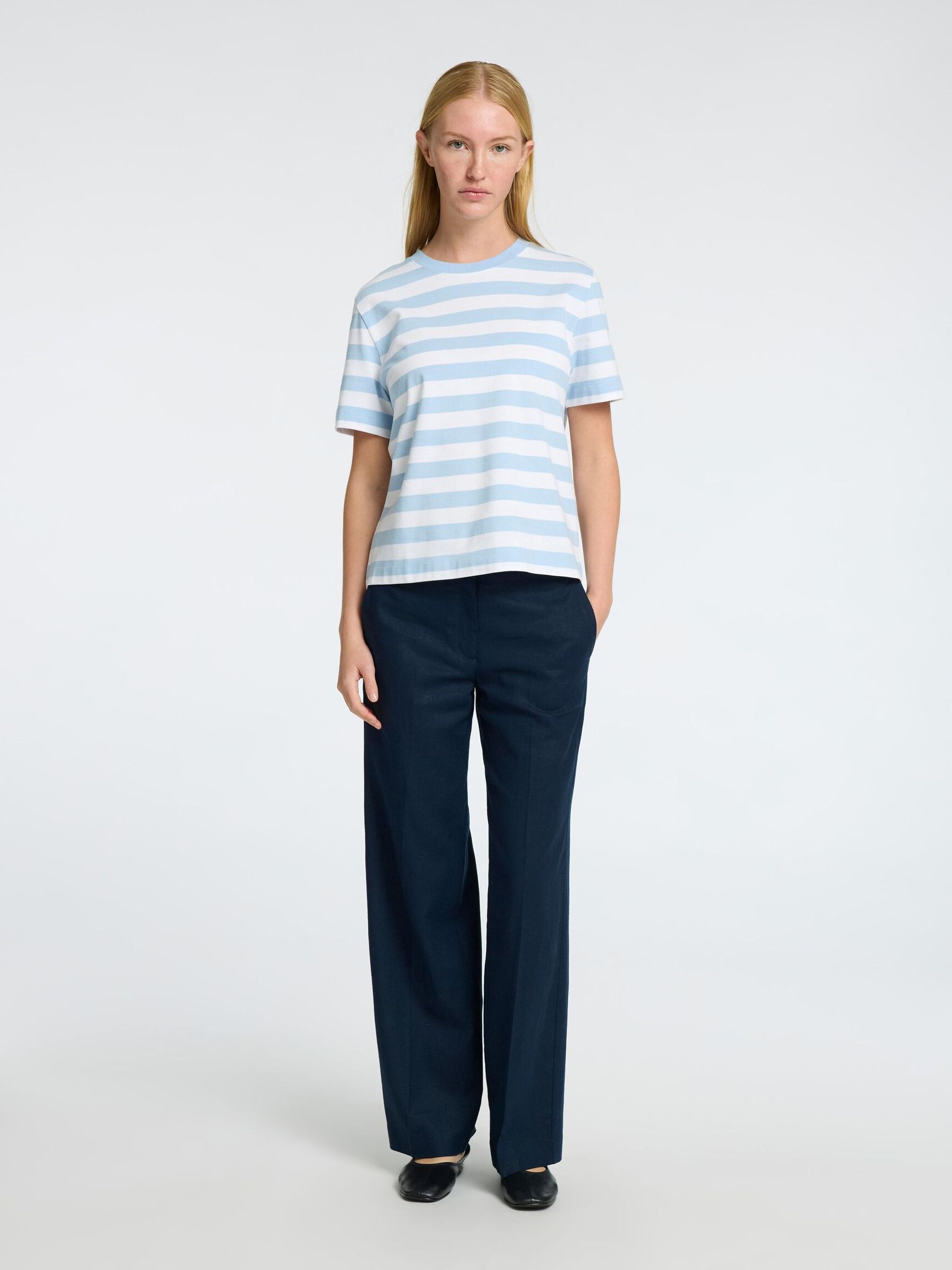 GESTREEPT BOXY T-SHIRT, Cashmere Blue, highres