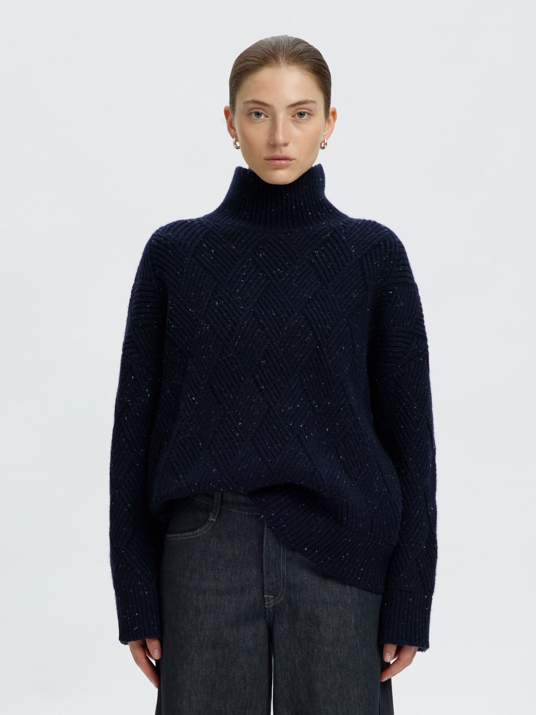 WOOL BLEND HIGH-NECK JUMPER, Dark Sapphire, highres