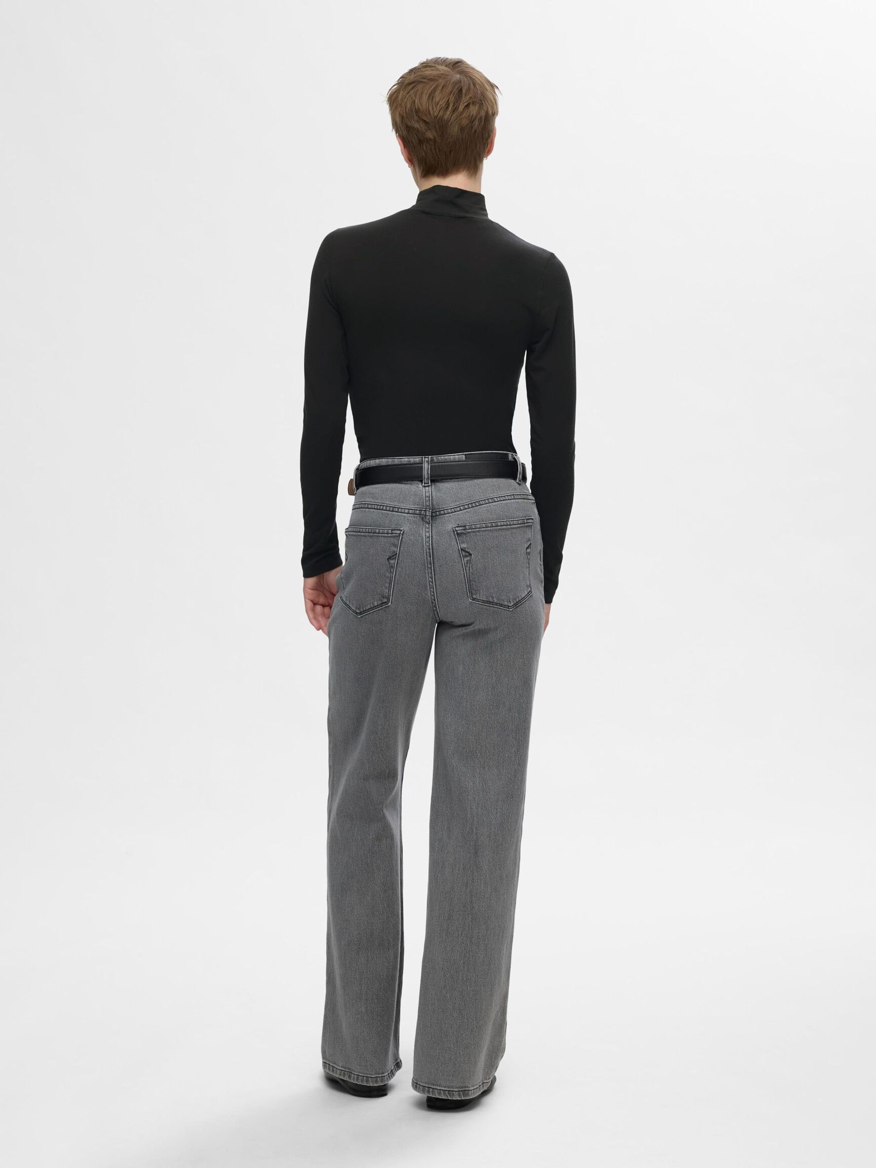 BASIC HOGE HALS TOP MET LANGE MOUWEN, Black, highres