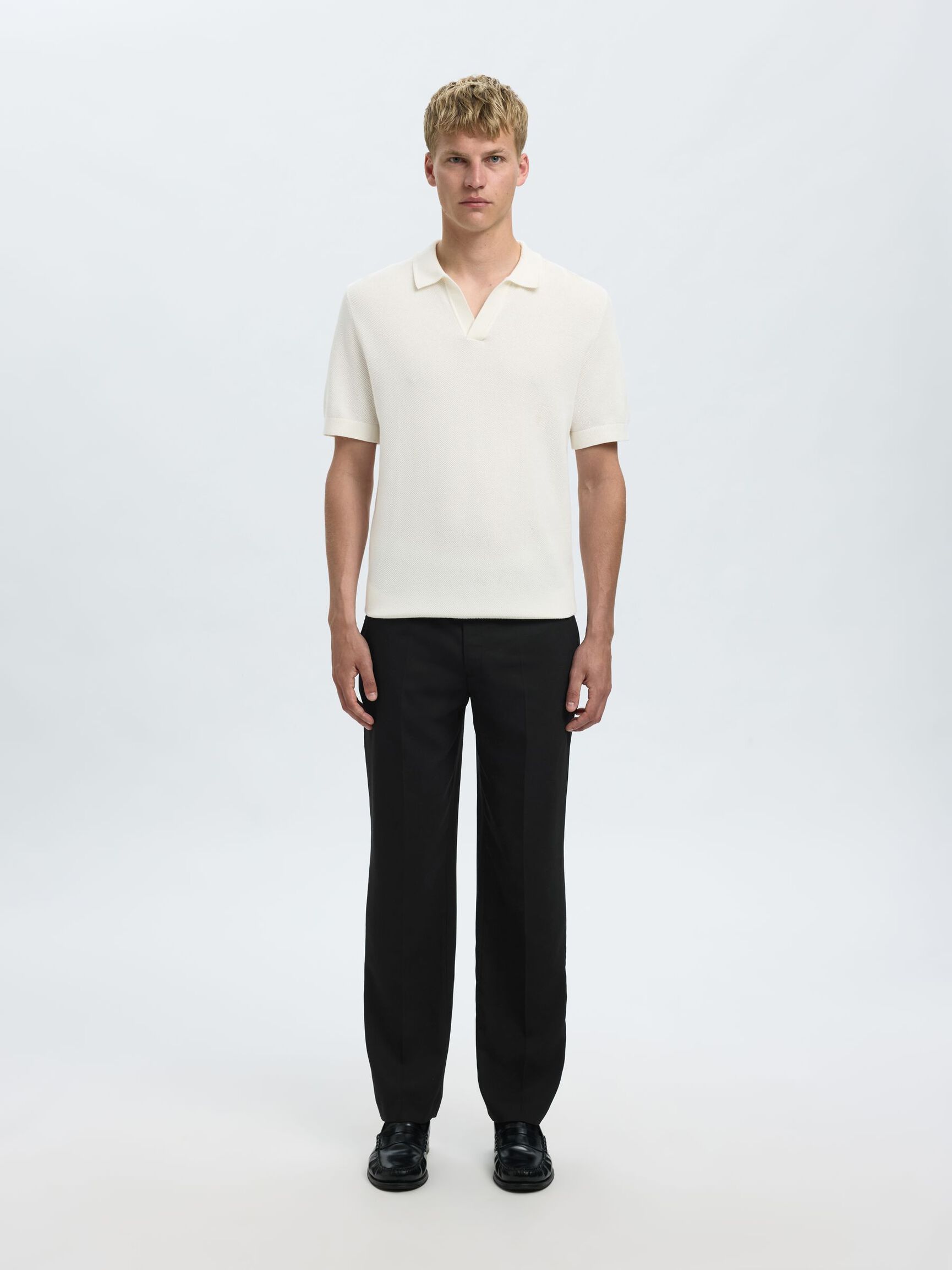 REGULAR FIT WOOL BLEND TROUSERS, Black, highres