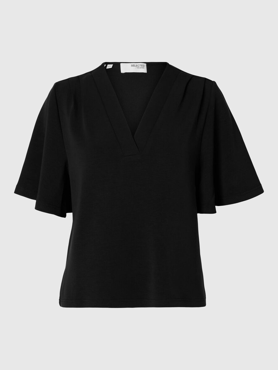 Selected KURZARM TOP MIT V-AUSSCHNITT, Black, highres - 16096373_Black_001.jpg