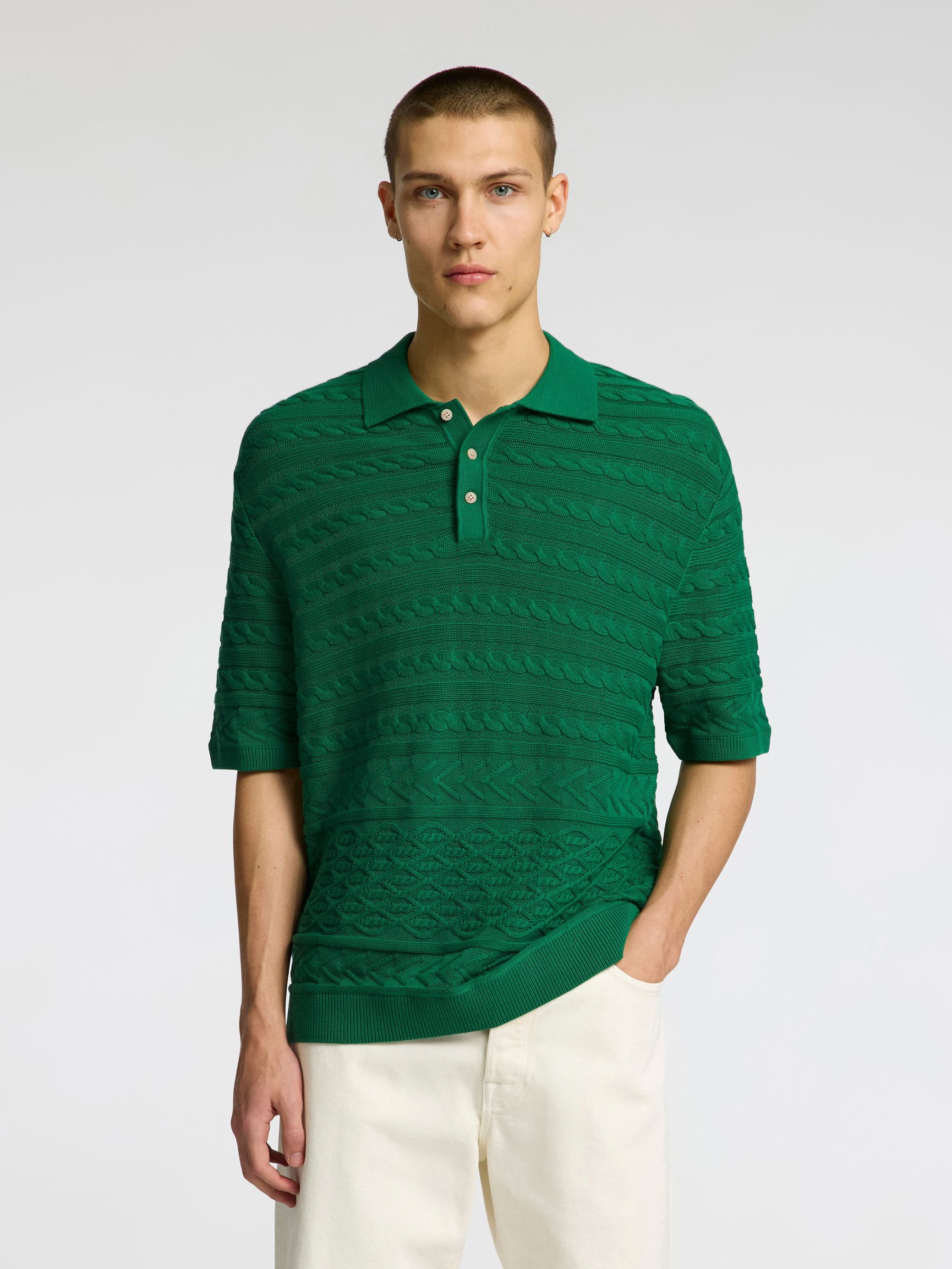 SHORT SLEEVED KNITTED POLO SHIRT, Verdant Green, highres