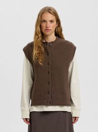 WOOL KNITTED VEST, Turkish Coffee, highres