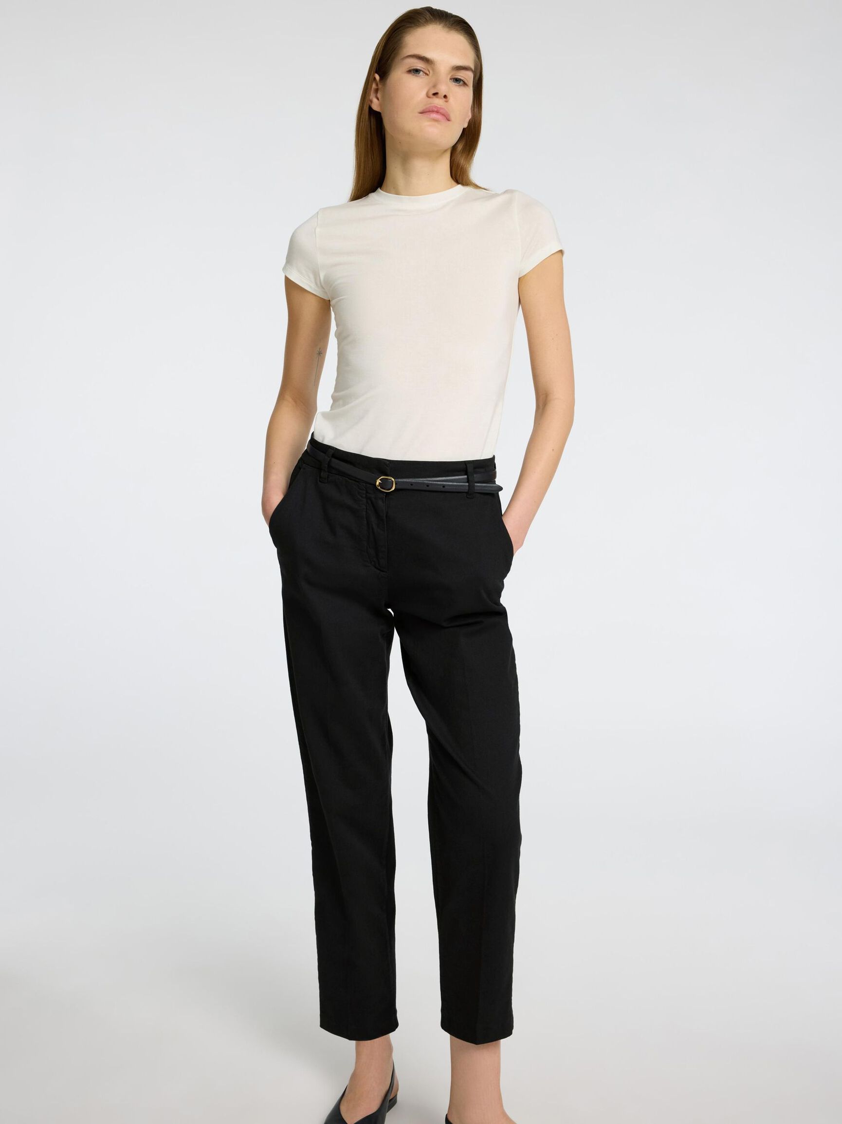 CROPPED TAPERED TROUSERS, Black, highres