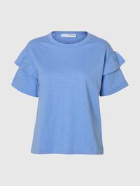 COTTON RUFFLE  T-SHIRT, Cornflower Blue, highres
