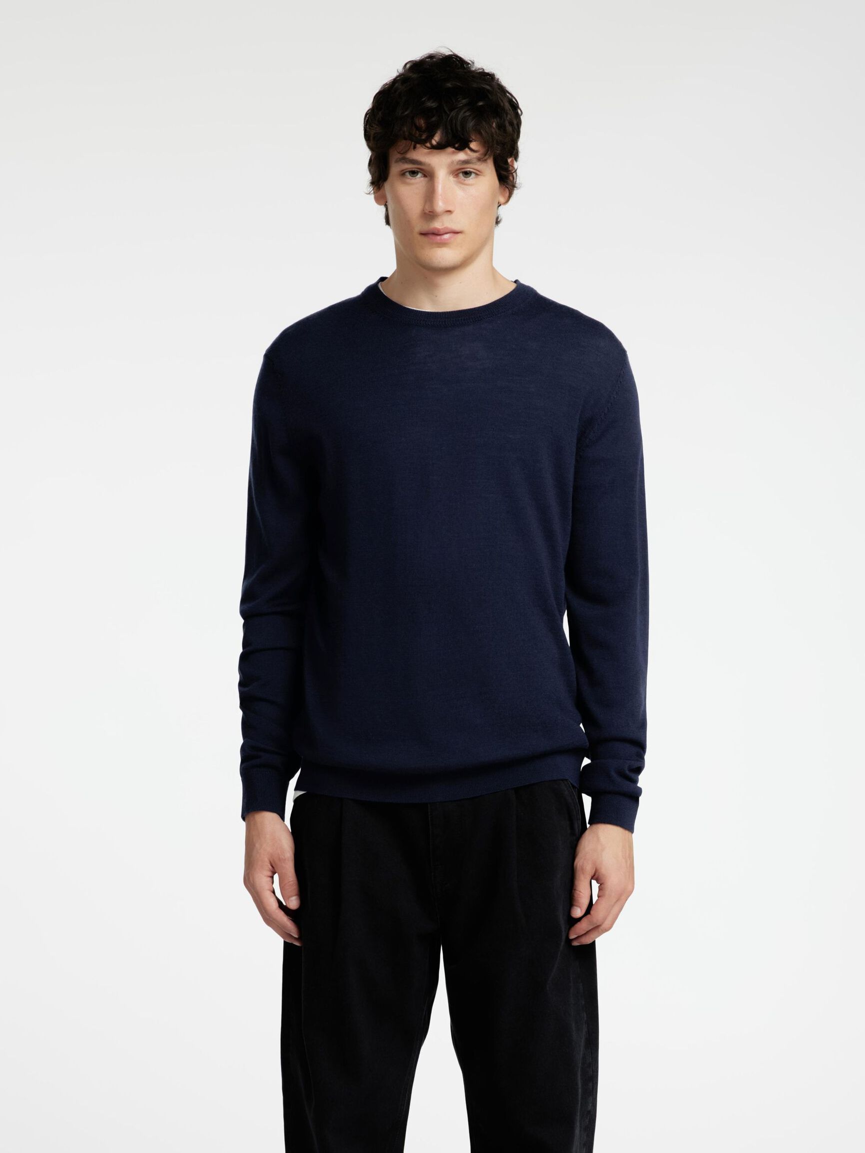 100% MERINOWOL PULLOVER MET RONDE HALS, Navy Blazer, highres