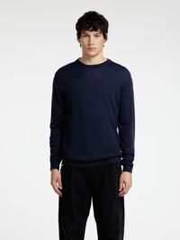 100% MERINO WOOL CREWNECK JUMPER, Navy Blazer, highres