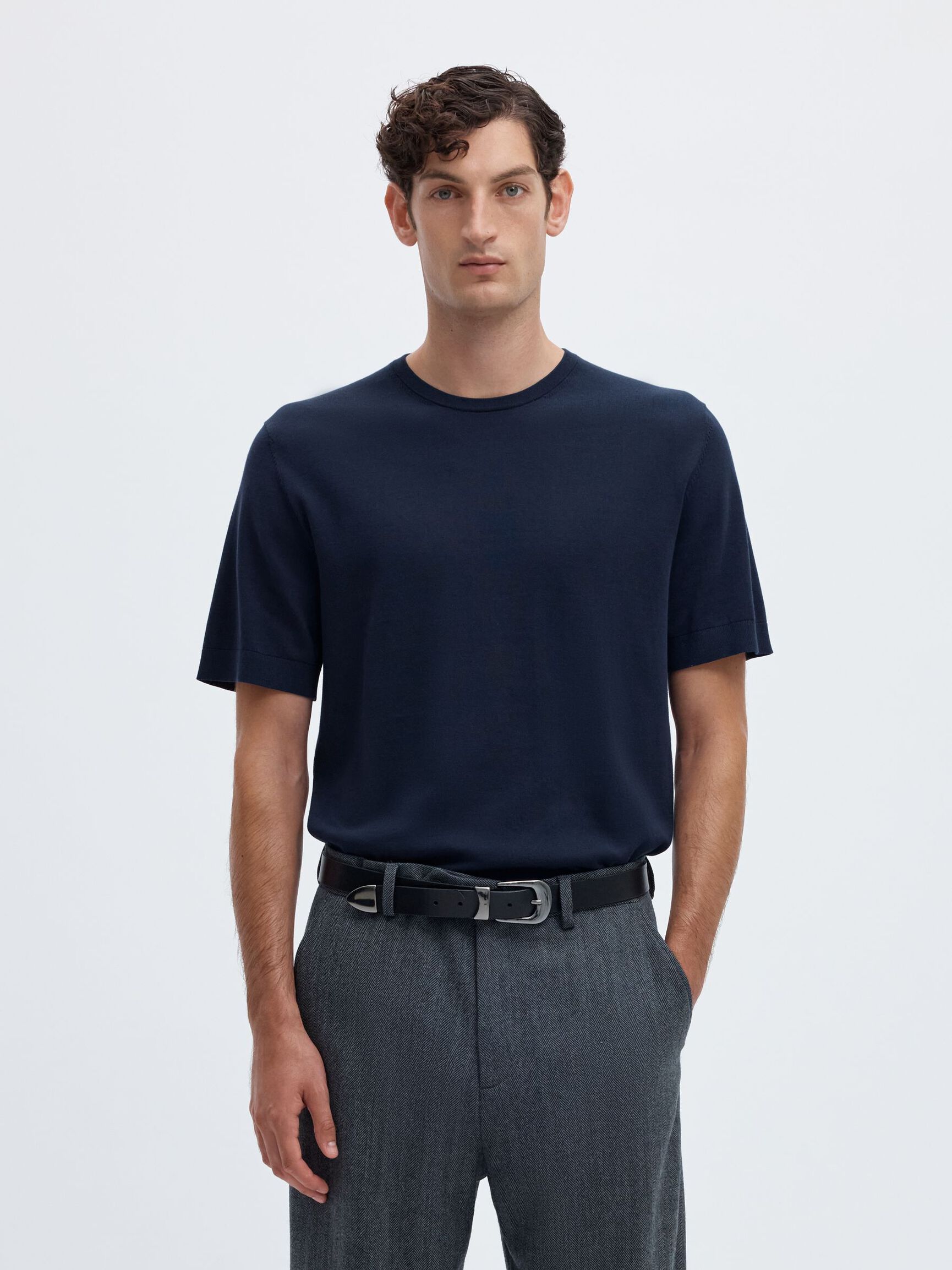 COTTON SHORT-SLEEVED T-SHIRT, Navy Blazer, highres