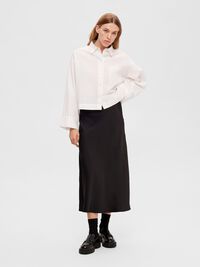 SATIJN MIDDELLANGE ROK, Black, highres