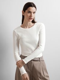 RIBBED LONG SLEEVED TOP, Snow White, highres