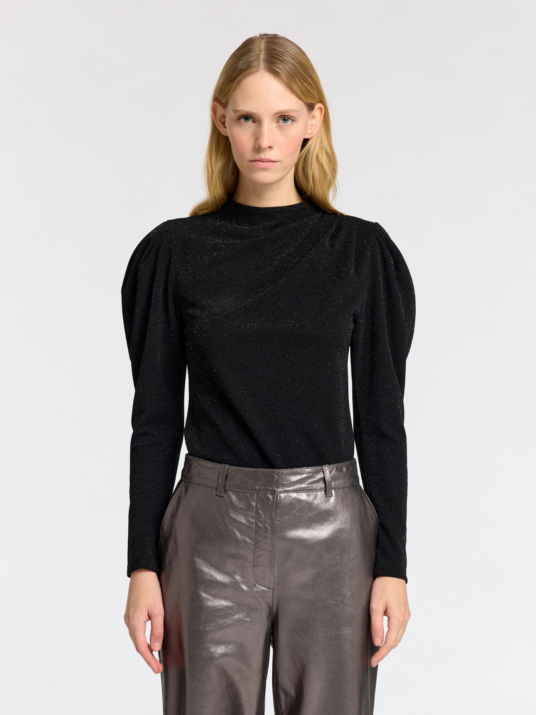 DRAPEADO TOP DE MANGA LARGA, Black, highres