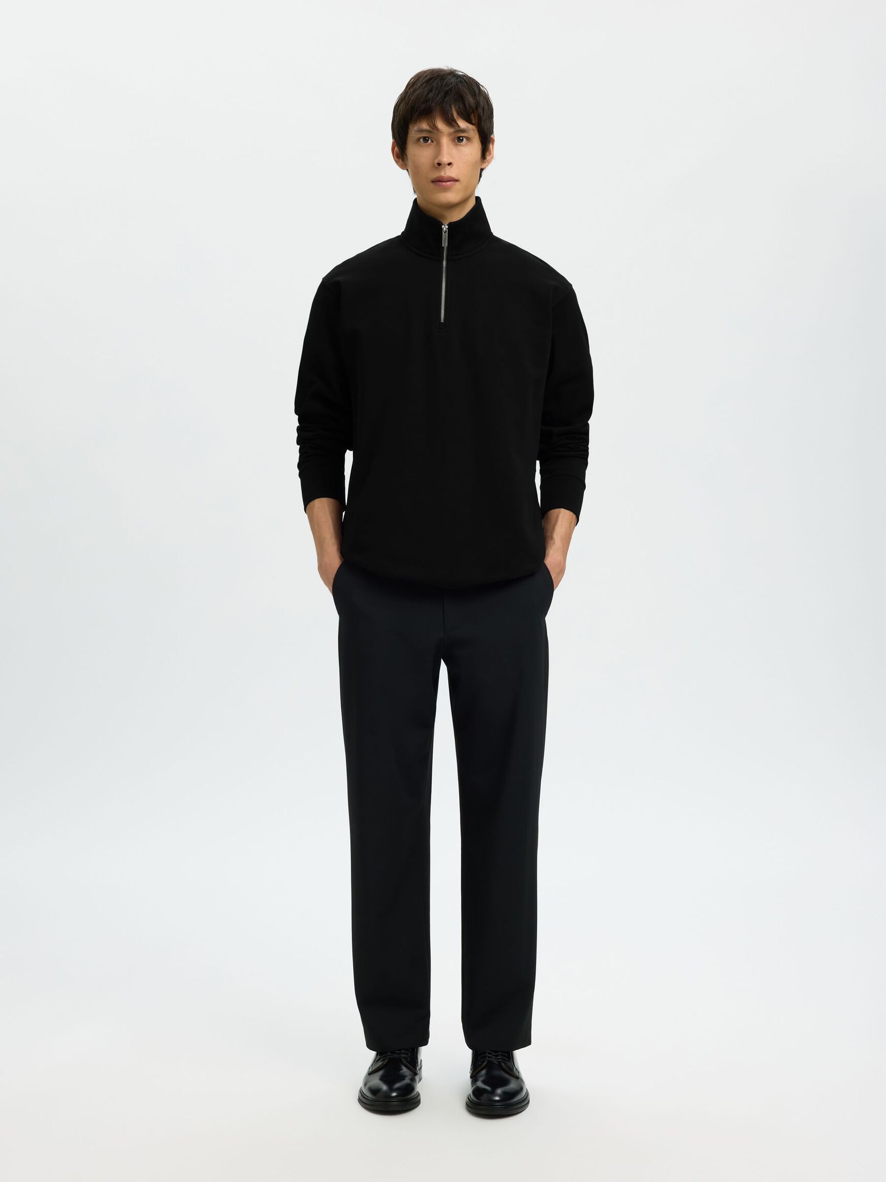 HALF ZIP SWEATSHIRT, Black, highres