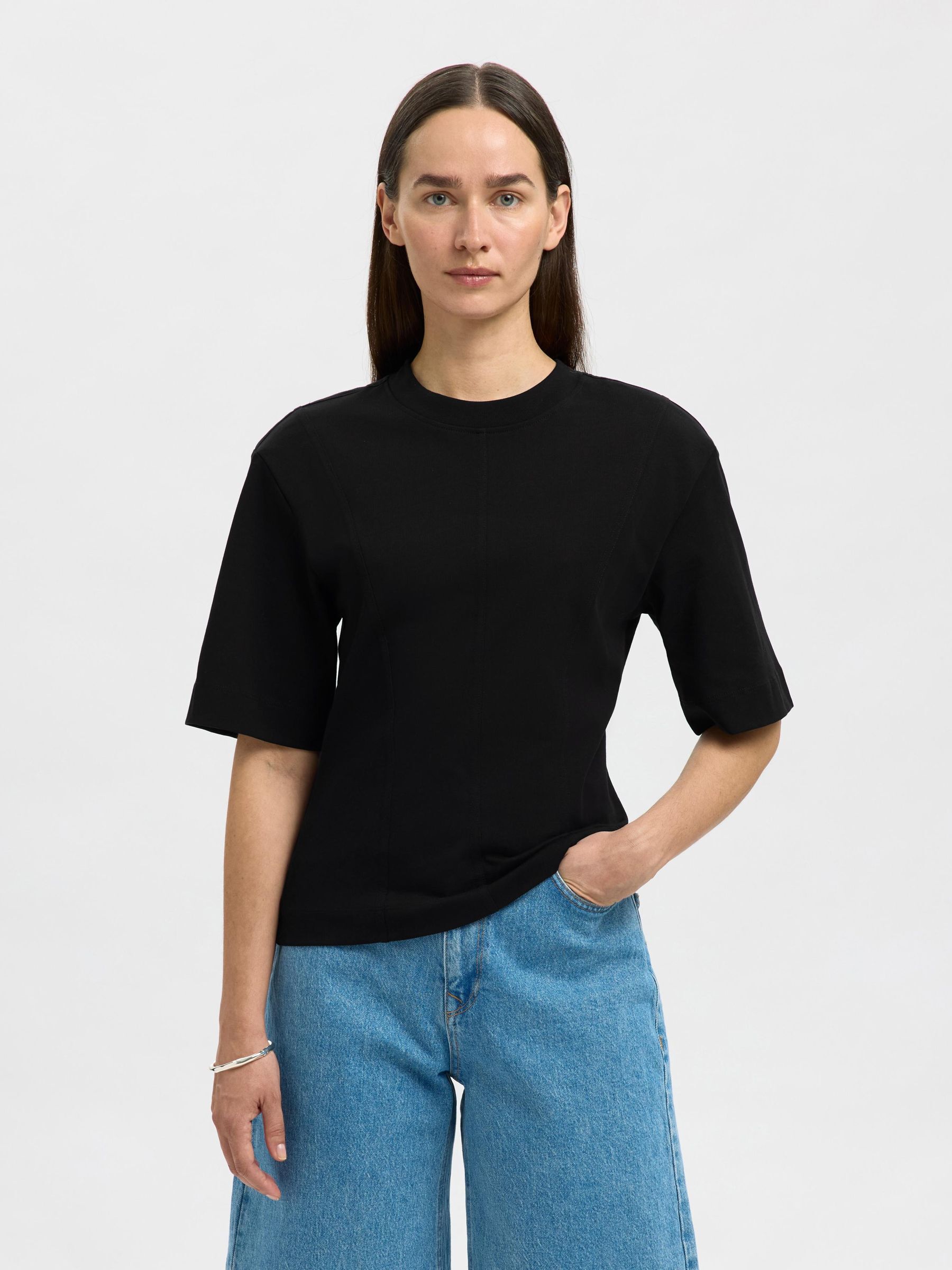 RELAXED FIT COTTON T-SHIRT, Black, highres
