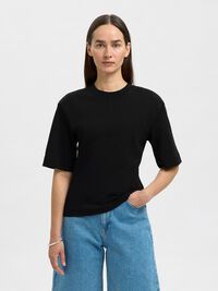 RELAXED FIT COTTON T-SHIRT, Black, highres