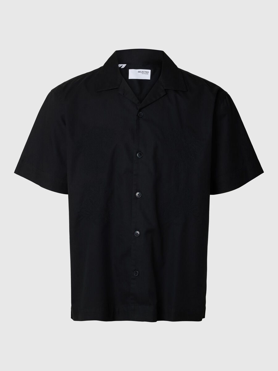 Selected EMBROIDERED SHORT SLEEVED SHIRT, Black, highres - 16096879_Black_001.jpg